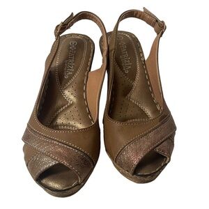 Patrizia by Spring Step Bronze Metallic Womens Open Toe Sling Back Wedge Shoes